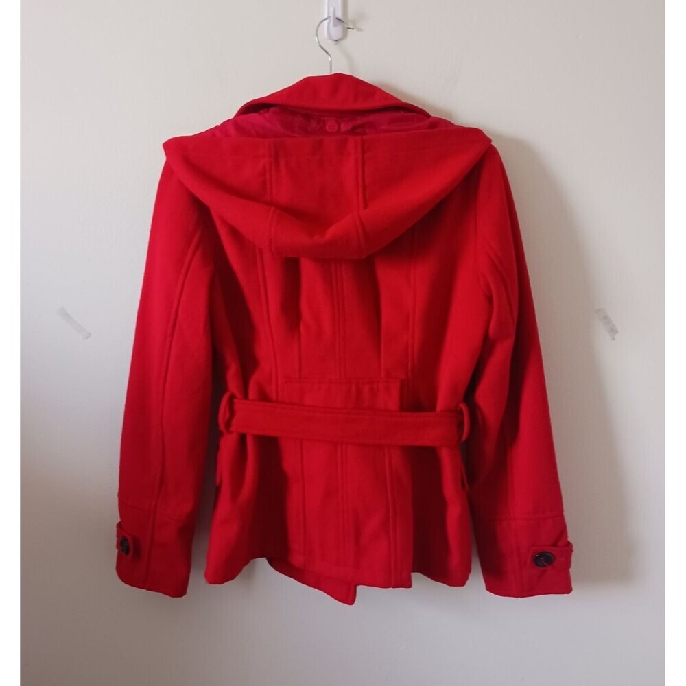 Maralyn & Me Pea Coat Jacket Double Breasted Hooded Red Size M - Picture 2 of 9